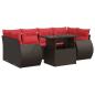 Preview: 7-tlg. Garten-Sofagarnitur mit Kissen Braun Poly Rattan Akazie