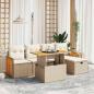 Preview: ARDEBO.de - 6-tlg. Garten-Sofagarnitur mit Kissen Beige Poly Rattan