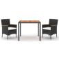 Preview: 3-tlg. Garten-Essgruppe mit Kissen Schwarz Poly Rattan