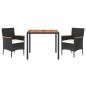 Preview: 3-tlg. Garten-Essgruppe mit Kissen Schwarz Poly Rattan
