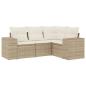 Preview: 4-tlg. Garten-Sofagarnitur mit Kissen Beige Poly Rattan