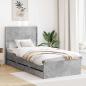 Preview: ARDEBO.de - Bettgestell mit Stauraum und Kopfteil Betongrau 75 x 190 cm