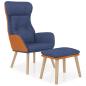Preview: Relaxsessel mit Hocker Blau Kunstleder & Stoff