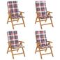 Preview: Verstellbare Klappstühle mit Kissen, 4-teilig, Massivholz Teak