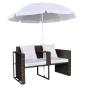 Preview: Gartenbett mit Sonnenschirm Braun Poly Rattan