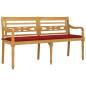 Preview: Batavia-Bank mit Rotem Kissen 150 cm Massivholz Teak