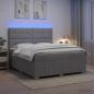 Preview: LED Boxspringbett mit Matratze Hellgrau 140 x 190 cm Stoff