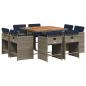 Preview: 9-teiliges Garten-Ess-Set mit Kissen, grau, Polyrattan