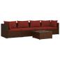 Preview: 5-tlg. Garten-Lounge-Set mit Kissen Poly Rattan Braun