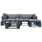 Preview: 4-tlg. Garten-Lounge-Set aus Paletten mit Grauen Kissen Holz