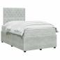 Preview: LED Boxspringbett mit Matratze Hellgrau 120 x 190 cm Samt