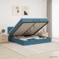 Preview: ARDEBO.de - Ottoman Bett mit Matratze Dunkelblau 140 x 190 cm Samt