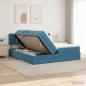 Preview: LED-Speicherbett mit Matratze Dunkelblau 200 x 200 cm Samt