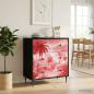 Preview: ARDEBO.de - Kommode AACHEN Rosa Palmenprint 66 x 36,5 x 76 cm Holzwerkstoff