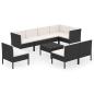 Preview: 9-tlg. Garten-Lounge-Set mit Auflagen Poly Rattan Schwarz