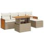 Preview: 6-tlg. Garten-Sofagarnitur mit Kissen Beige Poly Rattan Akazie