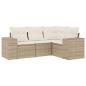 Preview: 4-tlg. Garten-Sofagarnitur mit Kissen Beige Poly Rattan
