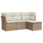 Preview: 4-tlg. Garten-Sofagarnitur mit Kissen Beige Poly Rattan