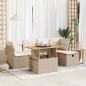 Preview: ARDEBO.de - 6-tlg. Garten-Sofagarnitur mit Kissen Beige Poly Rattan Akazie