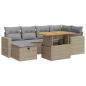 Preview: 8-tlg. Garten-Sofagarnitur mit Kissen Beige Poly Rattan Akazie