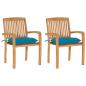 Preview: ARDEBO.de - Gartenstühle 2 Stk. mit Hellblauen Kissen Massivholz Teak
