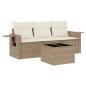 Preview: 4-tlg. Garten-Sofagarnitur mit Kissen Beige Poly Rattan