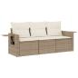 Preview: 3-tlg. Garten-Sofagarnitur mit Kissen Beige Poly Rattan