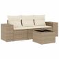 Preview: 4-tlg. Garten-Sofagarnitur mit Kissen Beige Poly Rattan