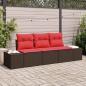 Preview: ARDEBO.de - Gartensofa-set 3 stk. Braun und Rot Poly-Rattan