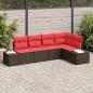 Preview: ARDEBO.de - Gartensofa-set 5 stk. Braun und Rot Poly-Rattan
