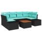 Preview: Gartensofa-set 7 stk. Schwarz und Türkis Poly-Rattan
