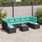 Preview: ARDEBO.de - Gartensofa-set 8 stk. Schwarz und Türkis Poly-Rattan