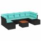 Preview: Gartensofa-set 8 stk. Schwarz und Türkis Poly-Rattan