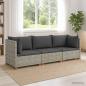Preview: ARDEBO.de - 3 Stk. Rattan-Lounge-Set mit Kissen GENDT Naturrattan Kubu Grau