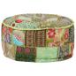 Preview: Patchwork Sitzpouf Rund Baumwolle Handgefertigt 40x20 cm Grün