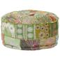 Preview: Patchwork Sitzpouf Rund Baumwolle Handgefertigt 40x20 cm Grün
