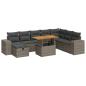 Preview: 9-tlg. Garten-Sofagarnitur mit Kissen Grau Poly Rattan Akazie