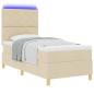 Preview: LED Boxspringbett mit Kopfteil Creme 90 x 190 cm Stoff