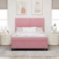Preview: LED Boxspringbett mit Matratze Rosa 160 x 200 cm Samt