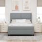 Preview: LED Boxspringbett mit Kopfteil Hellgrau 140 x 190 cm Stoff