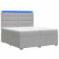 Preview: LED Boxspringbett mit Matratze Hellgrau 200 x 200 cm Stoff