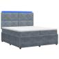 Preview: LED Boxspringbett mit Matratze Dunkelgrau 200 x 200 cm Samt