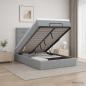 Preview: Ottoman-Bett mit Matratze und LED Hellgrau 120 x 200 cm Stoff