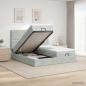 Preview: ARDEBO.de - Ottoman-Bett mit Matratze und LED Hellgrau 160 x 200 cm Samt