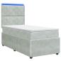 Preview: LED Boxspringbett mit Matratze Hellgrau 90 x 190 cm Samt