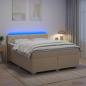 Preview: ARDEBO.de - Boxspringbett mit Matratze und LED Creme 160 x 200 cm Stoff