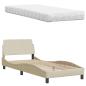 Preview: Bett mit Matratze "Hanko" Creme 90x190 cm Stoff