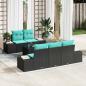 Preview: ARDEBO.de - Garten-Sofa-Set 6 stk. Schwarz und Türkis Poly-Rattan