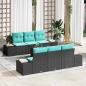Preview: ARDEBO.de - Gartensofa-set 7 stk. Schwarz und Türkis Poly-Rattan