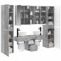 Preview: Badezimmermöbel-Set 6 stk. Betongrau Ingenieurholz und Glas